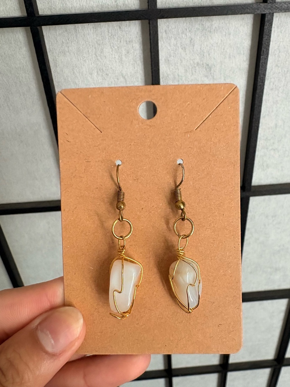 Gold Tone Wire-Wrapped White Stone Drop Earrings - Women's Jewelry